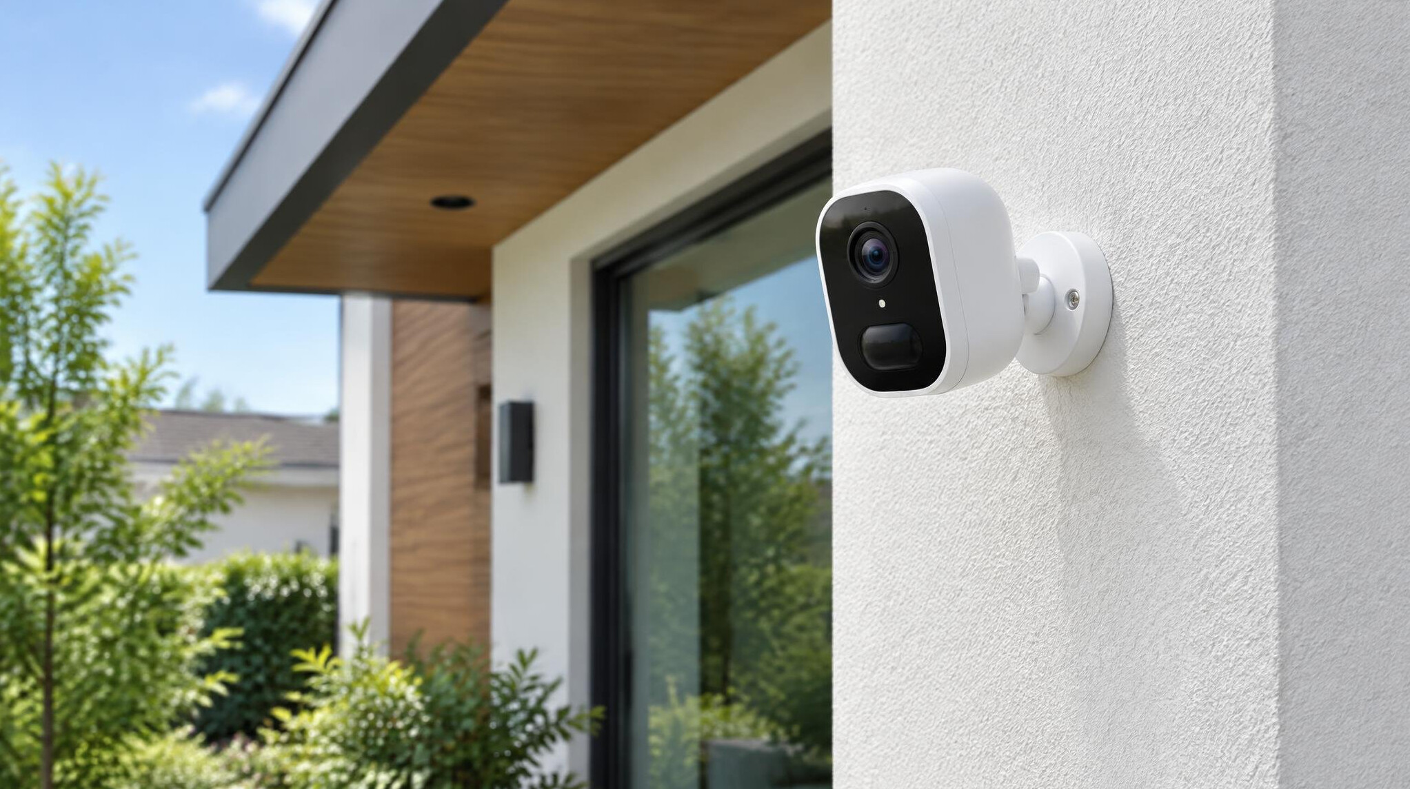 Smart security camera mounted outside a house