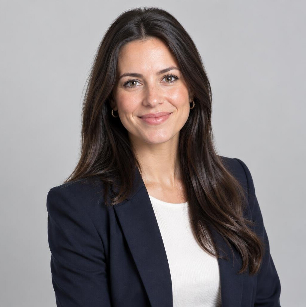Studio portrait of a woman with long dark hair
