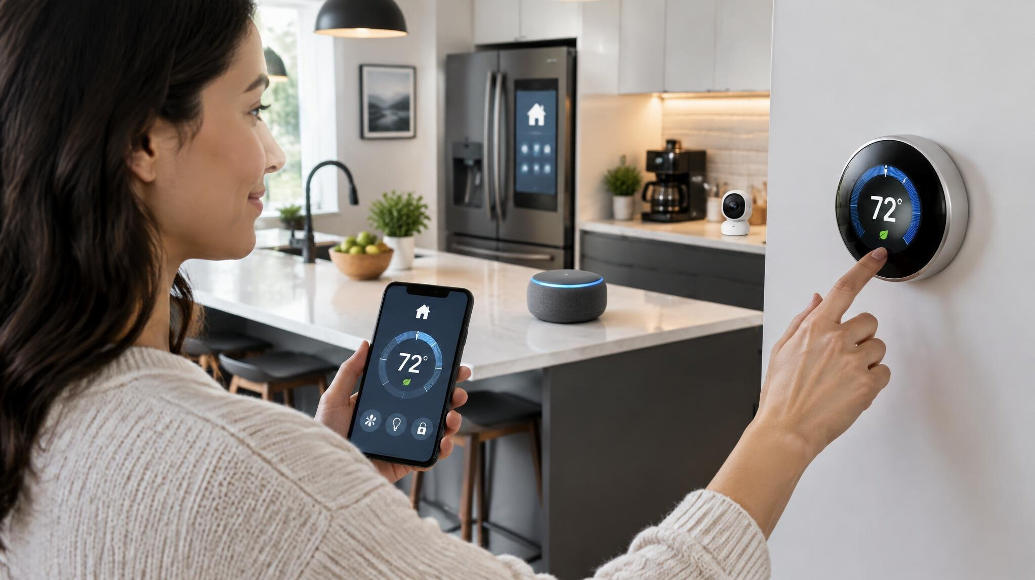 smart thermostat on wall