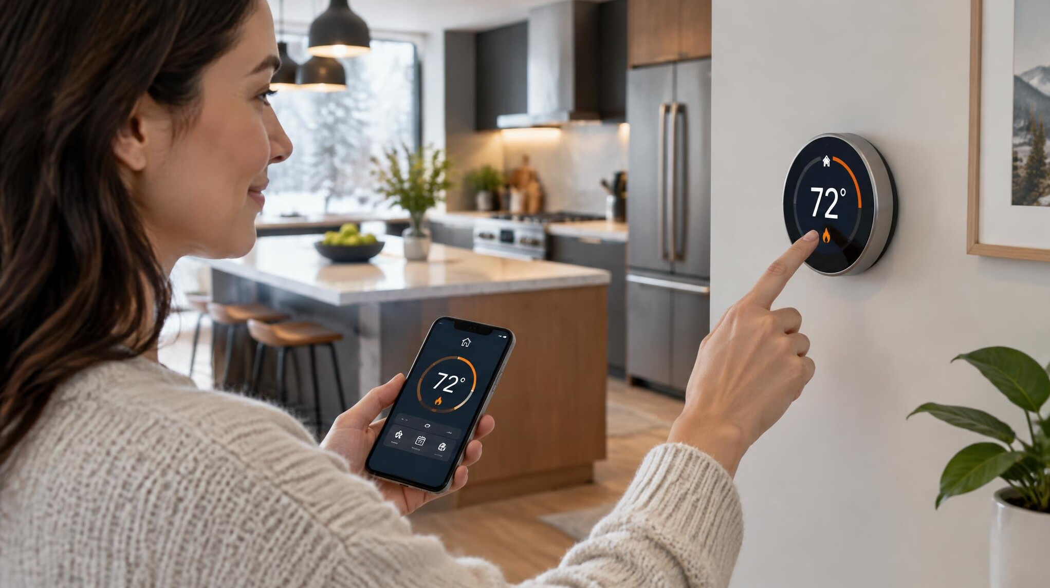 smart thermostat on wall