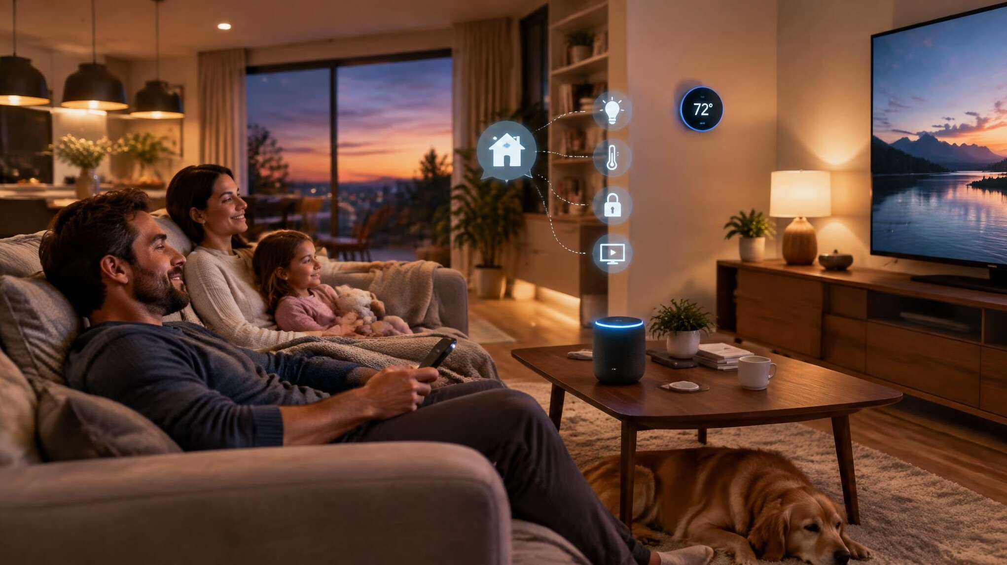 family using smart home