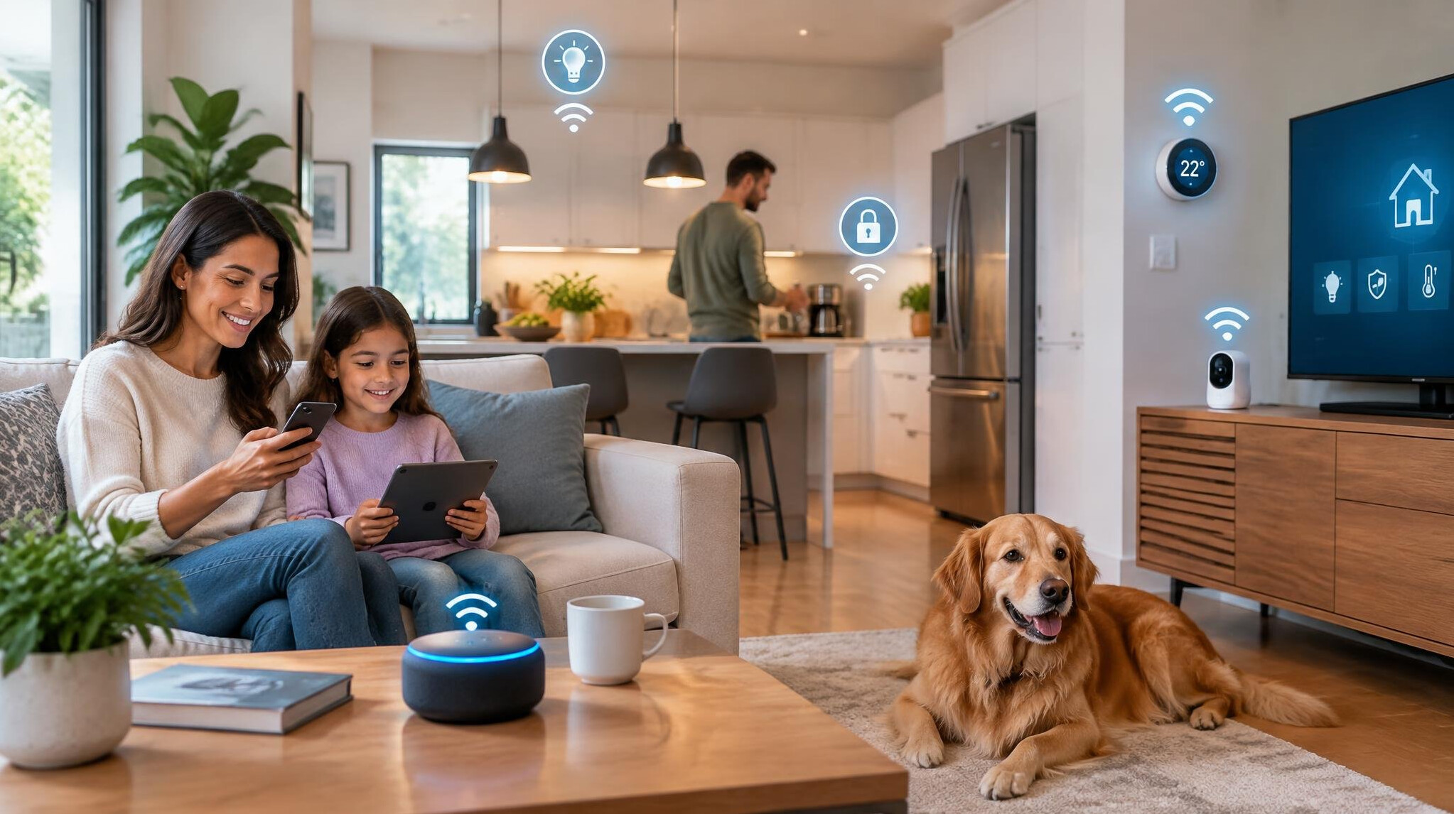 family using smart home