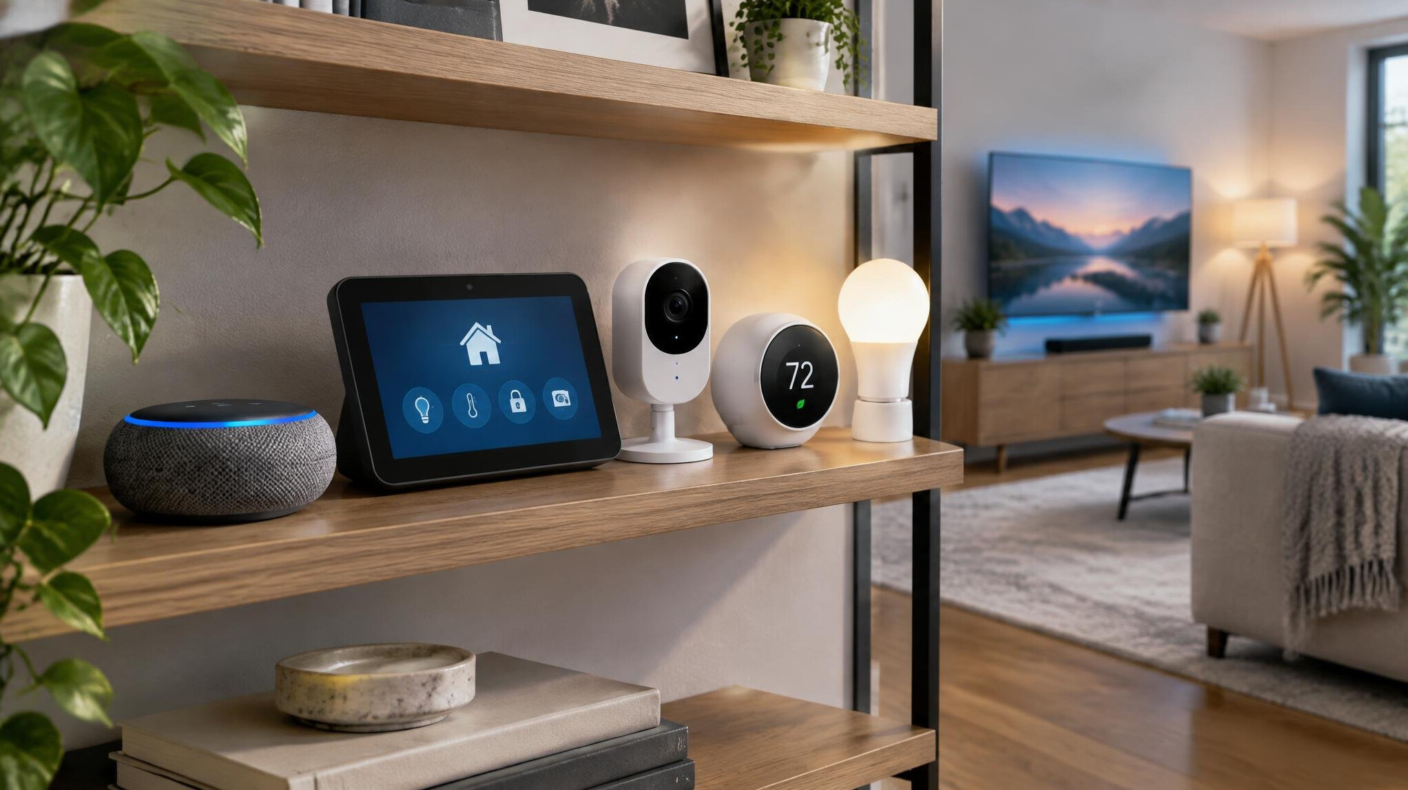 smart home devices on shelf